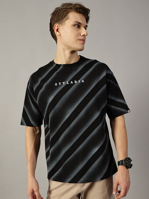 Black Oversized Texture Line  T-Shirt