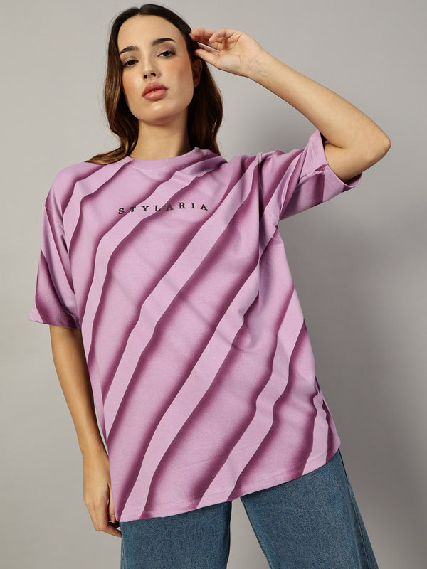 Lavender Oversized Line Texture T-Shirt