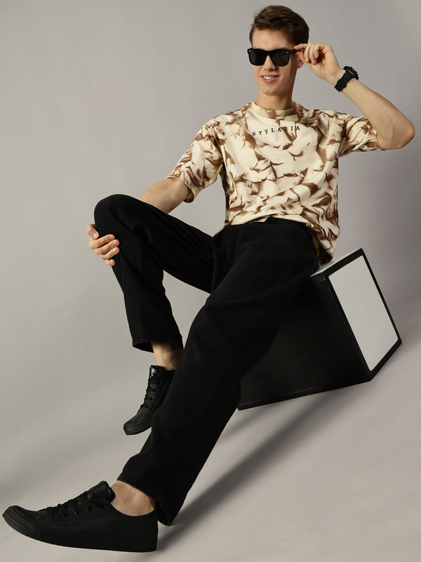 Beige Oversized Texture Crushed T-Shirt