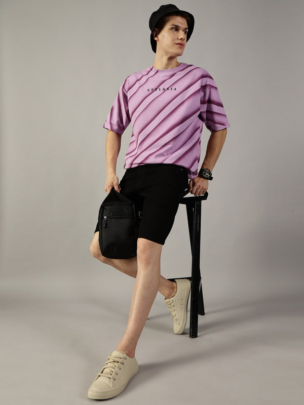 Lavender Oversized Texture Line T-Shirt
