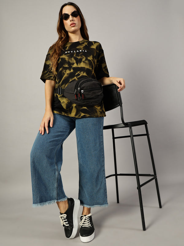 Black Crushed Yellow Texture Oversized T-Shirt