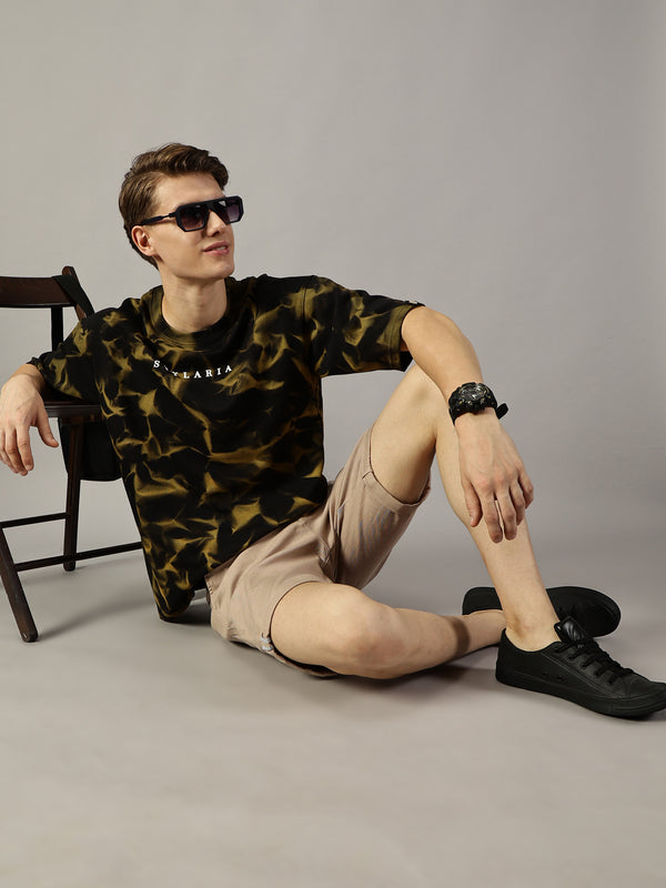 Black Crushed Texture  Yellow Oversized T-Shirt