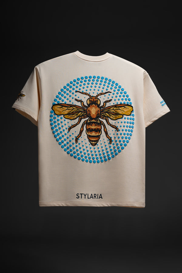 Ivory Honey Bee Print Oversized T-Shirt